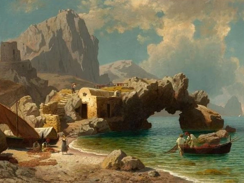 1830-Carl Jungheim - Baia di Capri con pescatori e le loro barche